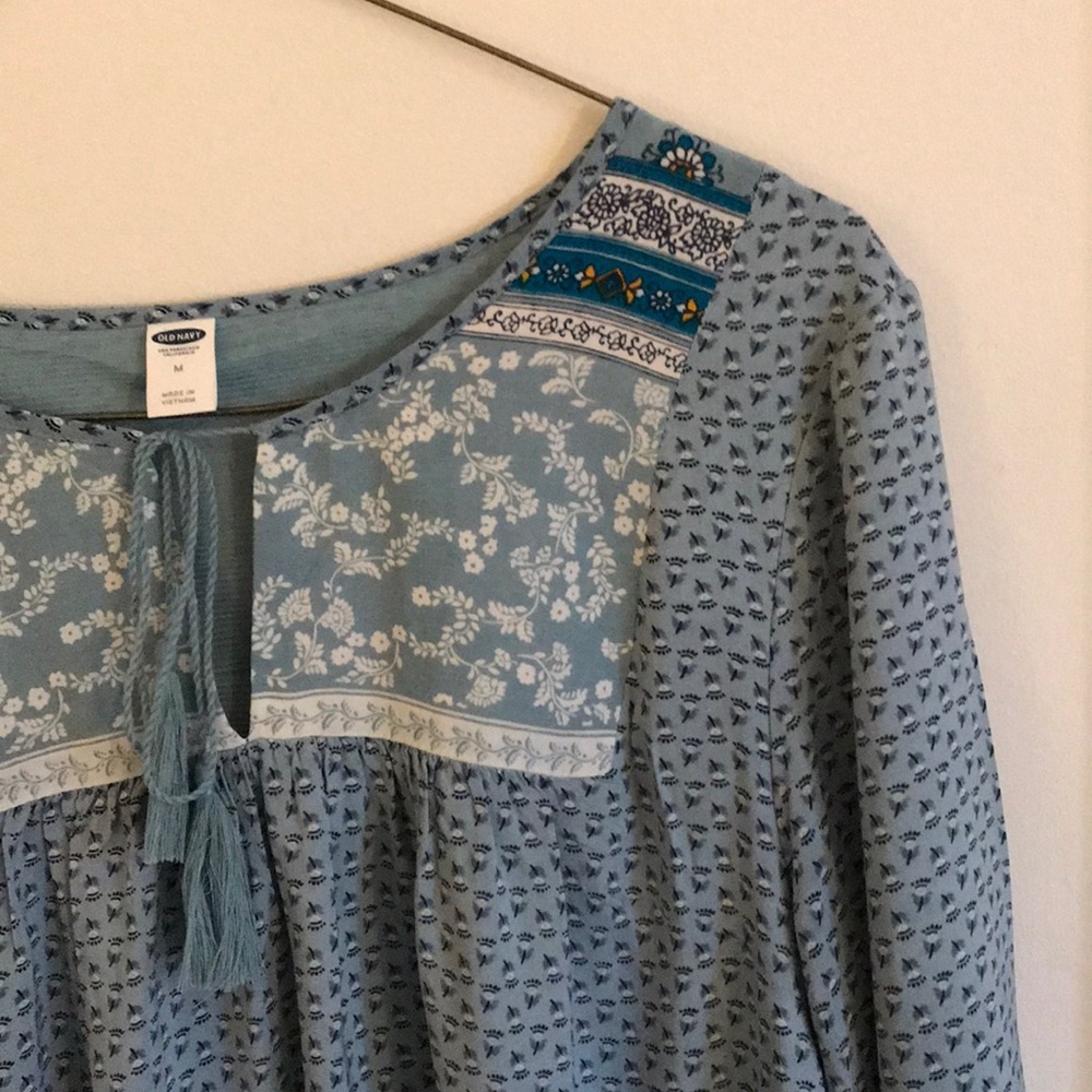 Old Navy Blue/Teal Floral Dress 3/4 Sleeve Calico